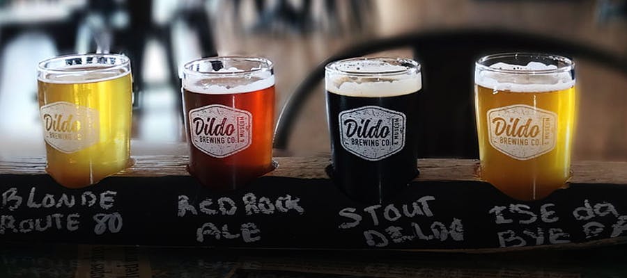 A flight of beverages at Dildo Brewing Co.