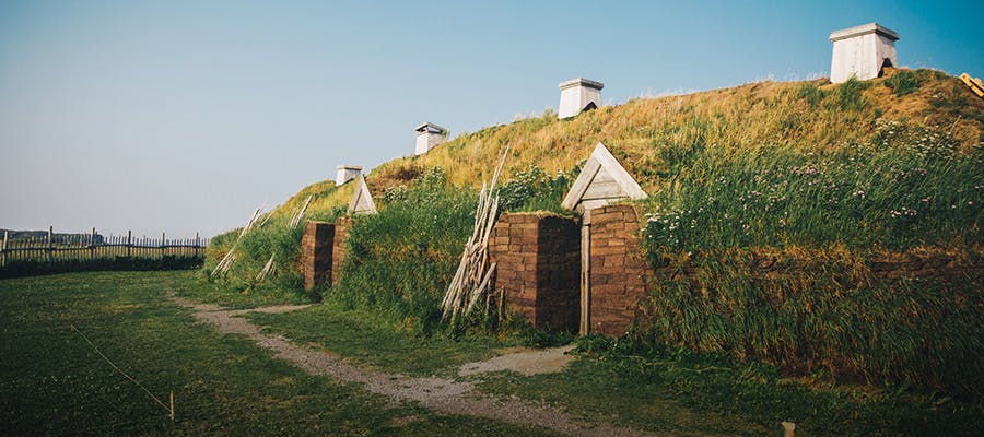 A side view of the Viking settlement at L’anse aux Meadows National Historic Site.